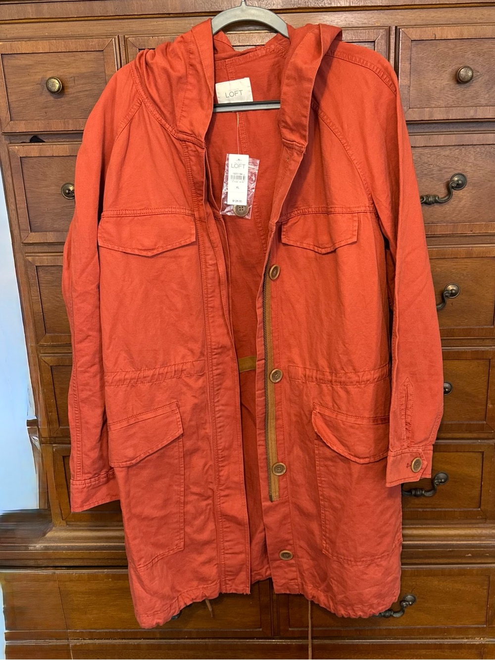 NWT LOFT Utility Anorak Jacket XL Burnt Orange Hooded Cargo Safari Military Core